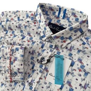 Robert Graham‎ Blue Hawaiian Cocktail Linen Blend Tailored Fit Shirt Small AOP